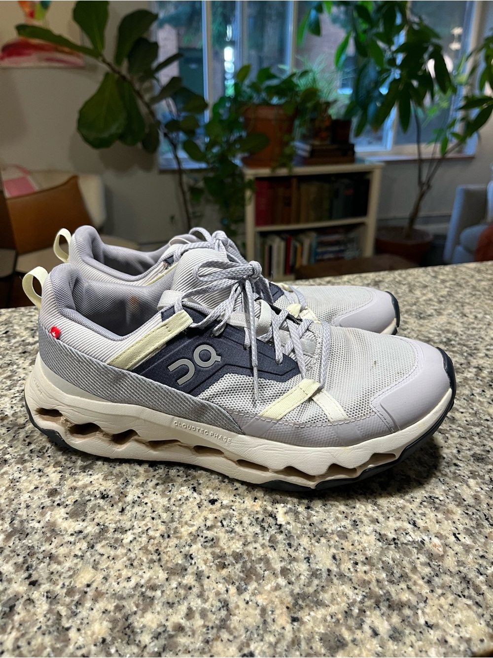 On Running Light Gray and White Performance Running Shoes